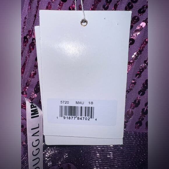 MAC DUGGAL Purple Sequin Wrap Over Bishop Sleeve Gown size 18 NWT - Picture 5 of 7